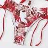 Frauen Badebekleidung sexy Druck Schnüre-up Split Bikini Badeanzug Hochtütig Seaside Resort Strand Frühling