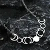 Kedjor trippelmåne gudinna sol pentagram rostfritt stål hecate halsband häxa halsband smycken esotericos y brueria