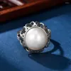 Cluster Rings 925 Silver Artificial Freshwater Pearl Ethnic Style Retro Open Ring