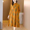 Vestidos casuales estampados mujeres manga larga cintura midi otoño invierno elegante elegante fiesta de la fiesta de lujo 2024 coreana vintage casaul