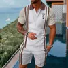 Summer Mens Suit Trend 3D Print Vintage check Polo Shirt Shorts Two Piece Set Soft Fashion Casual Men Clothing Tracksuit 240428