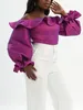 Women's Blouses Women Blouse Shiny Off Shoulder Ruffle Sexy Party Shirt Tops Purple Birthday Large Size 2024 Fashion Female African Summer