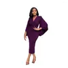 Casual Dresses Prowow Elegant Women Maxi Dress V-neck Slim Fit Long Batwing Sleeve Bodycon Outfit Solid Color Evening Party Office Lady