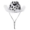 Bérets Cow Imprimer Cowboy Hat avec plumes de fête d'anniversaire Chapeaux Cowgirl Women Performance pour adultes