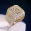 Custom Championship Iced Out Rock Rings Style Sier Gra VVS Baguette Moissanite Diamond Mens Hiphop Ring