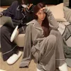 Женская одежда для сна простые зимние пижамы с длинным рукавом удобная домашняя одежда ночная одежда для женщин -девочек Сон осенью корейские ночные рубашки