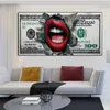 Scultura moderna del cranio e labbra rosse Money Tela Painting Abstract Art Print Poster Cuadros per soggiorno Decor Immagini 240429