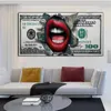 Modern Skull Sculpture en Red Lips Money Canvas Painting Abstract Wall Art Print Posters Cuadros For Living Room Decor Pictures 240429