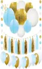 Nicro 38 PCSSet Złote Niebieskie Białe papierowe Latarnie Balony Folia Tassel Garland Baby Shower Brild Party Dekoracja DIY Set761268116