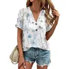 T-shirts pour femmes mode femme en liberté d'été V Plain V Neck Bouton à manches courtes sur les tableaux décontractés à la mode et simples