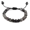Braceuses réglables de perles de 8 mm Bracelets Bracelet de macrame de tressage blanc noir Bracelet pour femmes bijoux