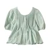 Blouses feminina Francesa Camisa Puffy Sleeve Summer 2024 Moda de camiseta curta solta e camiseta Mulheres