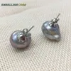 Stud Earrings Baroque Pearl Gray Grey Lustrous Tissue Nucleated Style Flameball Natural Freshwater Pearls Special