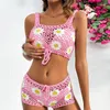 Bikini Flower Knitting Beach Counget Set da 2 pezzi Set indossare pantaloncini vacanza