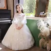 Vestido de menina vestido de noite infantil 2024 anfitrião chinês Pengpeng saia grande aniversário flor princesa