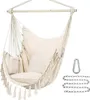 Hammocks Y- STOP Hammock Chair Hanging Rope Swing Max 500 Lbs 2 Cushions Included Large Macrame Hanging Chair with Pocket