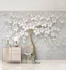 Elegant White Flower Wallpaper Bijoux de luxe 3d Mur personnalisé peinture murale pour la salle de mariage TV Fond de plafond chambre Li2285365