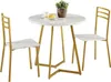 Mesa de comedor redonda Vecelo para 2, mesa de madera con marco de acero, comedor moderno con sillas para la sala de estar de desayuno de cocina, blanco y oro