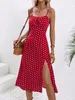 2024 Kobiety kwiatowe paski spaghetti Summer boho plażowy sukienka elegancka szelki kwadratowe slit slits 240418