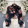 Women's Blouses Women Chic Floral Printed Butterfly Blouse Elegant Vintage Casual Top Korean Fashion Sexy Summer Long Sleeve Shirt