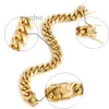 Designer de style West Coast Miami Cuban Link Chain Man Man Women Hip Hop 14 mm 18k Gold en acier inoxydable et un ensemble de bracelet en alliage en titane