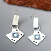 Dangle Earrings Creativity Large Geometric Metal Drop For Women Tribal Vintage Square Dark Blue Color Stone Hook