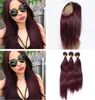 Virgin Peruvian Borgogna Burgundy Capelli umani 3Budo con 360 4 pezzi frontali Lotto diritta 99J Vino rosso 360 pizzo Chiusura a banda con estensione7555864