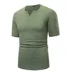 Herren-T-Shirts 2024 Sommer Neue Herren Massive Kurzarm Henry Shirt Casual 100% Polyester V-Ausschnitt Solid Herren T-Shirt Topl2403