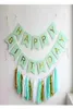 Glanzende gouden letters gelukkige verjaardag mint groene bunting banner 15 pcs diy kits tissue paper slinger tassel feest decoratie kit8973390