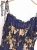 Lässige Kleider 2024 Bazaleas Vintage Navy Blumendruck Frauen Kleid sexy Chiffon Lady Französisch Anpassung Spaghetti -Träger One Piece