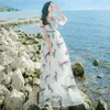 Party Dresses 2024 Summer Bandage Mesh Brodery Long Dress Women Half Flare Sleeve V Neck Vintage Casual Sexy Lady Maxi