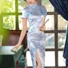 Ethnische Kleidung Frauen Cheongsams chinesischer Stil Mandarin Kragen Scheiben Schnallen Dame Stickerei Pflaumen Blossom Print Split traditioneller Qipao