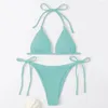 Frauen Badebekleidung Halterneck Schnürbikini Set Stylish mit Neckholder-Dreieck-Tasse BH Solid Color Badeanzug für Strandkleidung schnell