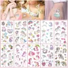 10pcSset enfant tatouage autocollant unicorne princesse temporaire faux enfants tatoo fille bras mains corps waterdichte tatouages couler les enfants 240423