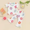 Clothing Sets Summer Toddler Baby Girl Floral/Watermelon Print Clothes Suit Kids Short Sleeve T-Shirt Elastic Flare Pants 2pcs