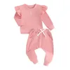 Roupas de roupas 2pcs roupas de menina de menina conjunta de cor sólida bagunça de mangas compridas camisola de moletom de melhor calça infantil infantil infantil