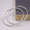 Hoop Earrings Real Solid 925 Sterling Silver Men Women Lucky Carved Rhombus Circle Big 50mm