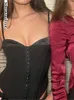 Kvinnors tankar snör upp vintage -knapp korsett topp beskuren y2k sexiga svarta toppar bodycon ärmlös remskiva kvinnor casual camis