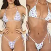 Sexig designer kvinnor bikini set het kvinnlig triangel badkläder flickor avslappnad snörning tryckt mönster baddräkt brasiliansk push up badkläder baddräkt thongs topp biquini