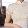 Abbigliamento etnico classico classico femmina bianca elegante qipao vintgae collare mandarino in pizzo fiore cheongsam sexy diviso slivos tradizionale cinese tradizionale