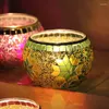 Kerzenhalter 2pcs Mosaik geschnitzte Glashalter Hochzeit Home Tisch dekorativ für romantische Abendessen Candlestick