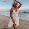 Summer Drendress White Floral ricamo in pizzo in pizzo abiti da spiaggia sexy senza schienale abiti da spiaggia per donne Arrivo Fashion240416