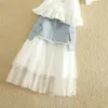 Рабочие платья моды Женские юбки костюмы летний дизайн белый шифоновый блузка и джинсовая леди элегантные наборы длиной до колен