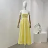 Casual Kleider Leinen gelbe Frauen Kollektion 2024 Hochwertige Rückenless-schläfrellosen Schlingen Schnürung A-Line Midi Kleid für Sommerferien