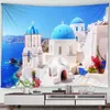 Tapestries Mediterraan Tapestry Grieks blauw en wit architectuur Island Ocean Landscape Home Living Room Dorm Decor Garden Wall Hanging