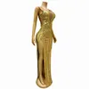Wear Scary Sexy Sequins Sexins Gold Mirrors Rhinestones Nude Split Sans manches Robe Soft Fonfy Festival Costume Singer Tentime Jinzita
