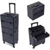 Storage Boxes 2 In 1 Rolling Makeup Train Case Travel Organizer Cosmetic Display Aluminum Cosmetology Supply Suitcase On Wheels