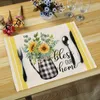Table Mats 2pcs Bohemian Sunflower Bee Vase Linen Placemat Rustic Mat For Kitchen Dining Wedding Party Supplies Spring Seasonal Decor