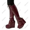 Boots Sukeia Handwork Women Spring Knee Soe Up Wedges Heels Peep Toe Light Blue Club Shoes Ladies US Size 5-20