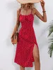 2024 Kobiety kwiatowe paski spaghetti Summer boho plażowy sukienka elegancka szelki kwadratowe slit slits 240418